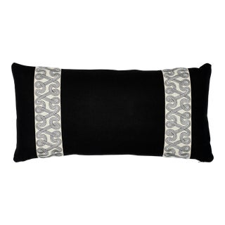 Schumacher Freeform Tape + Piet Performance Linen Pillow in Black For Sale