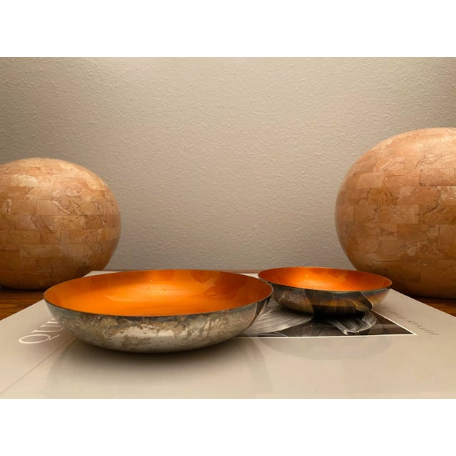 Reed & Barton John Prip for Reed & Barton Orange Enameled Finger Bowls / Salt Cellars, Set of 2 For Sale - Image 4 of 11