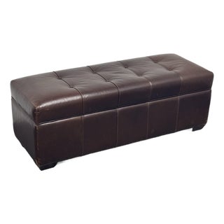 Restoration Hardware Tufted Leather Storage Ottoman For Sale