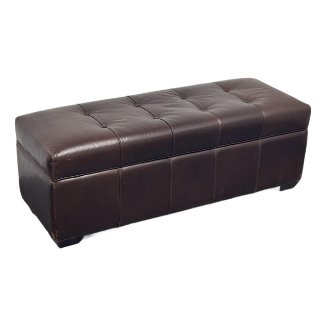 Restoration Hardware Tufted Leather Storage Ottoman For Sale