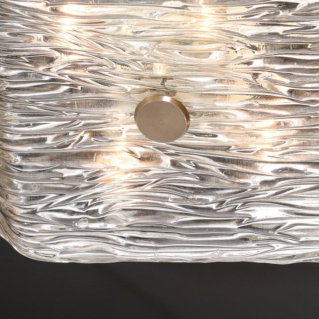 1960s Mid-Century Modern Murano Hand-Blown Textural Clear Glass Venini Flush Mount Chandelier For Sale - Image 9 of 18