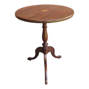George III Style Satinwood Inlaid Mahogany Tilt Top Candle Stand / Side Table