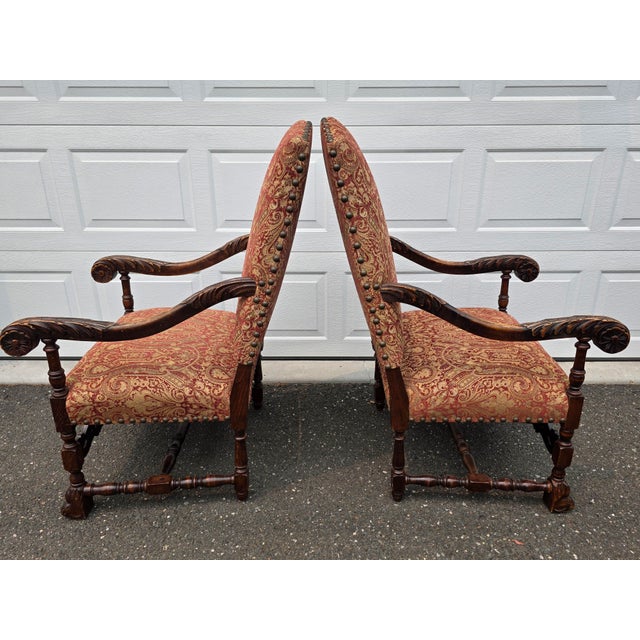 French Late 19th C. Danish Louis XIV Throne Style Chairs- A Pair For Sale - Image 3 of 13