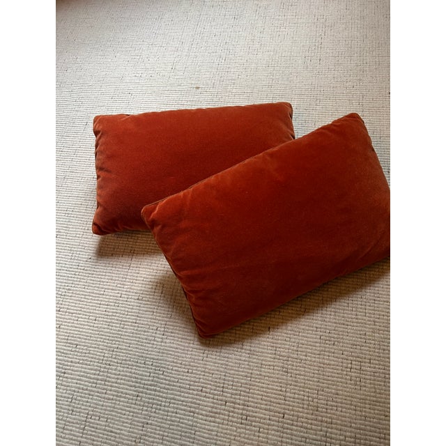 Pair of Burnt Orange Rust Velvet Lumbar Accent Pillows For Sale In Los Angeles - Image 6 of 6
