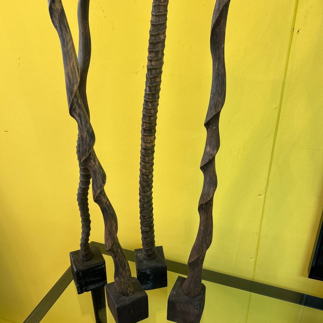 Asymmetrical Faux Antler Carved Wood 4-Part Sculpture For Sale In Miami - Image 6 of 11