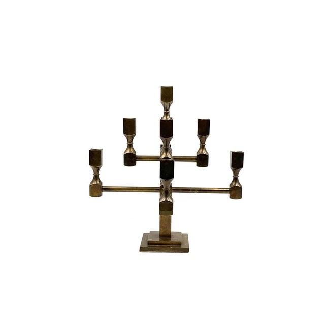 Modern Brass Sculptural 9-Light Candelabra by Lars Bergsten for Gusum, Sweden, 1992 For Sale - Image 6 of 15