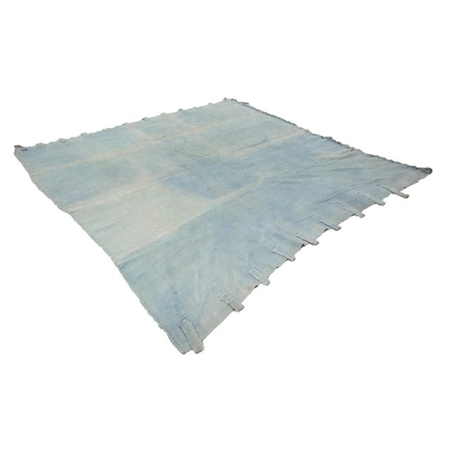 Traditional Light Blue Squre Vintage Cotton Kilim Rug For Sale - Image 3 of 7
