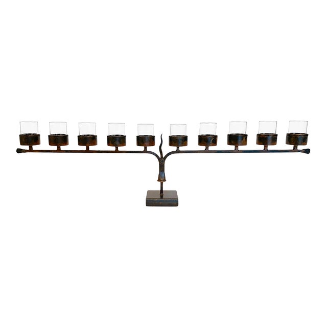 Late 20th Century Jan Barboglio Hand-Forged Iron Candelabra, 3-Foot Statement Candle Holder For Sale