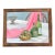 1980’s Original Modernist Still Life Painting With Bottles & Gourd Pink Drape Vintage Wood Frame For Sale