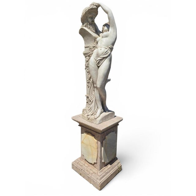 Italian Artist, Greek Revival Sculpture of a Female Figure with the Bust of Dionysus, 1970, Marble For Sale - Image 3 of 10