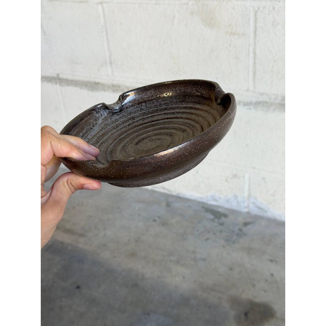 1970s Ceramic Studio Pottery Ashtray Plate Brown Glaze Mid-Century Modern 1970s For Sale - Image 5 of 11