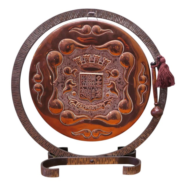 Hand Hammered Basque Copper and Iron Table Gong, 1890 For Sale