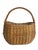 A beautiful early 20th-century French wicker gathering basket featuring a gracefully arched handle and rich honey-colored...