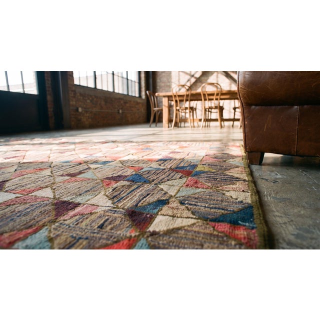 1900s Multicolor Geometric Antique American Hooked Rug 4'7" X 7'5" Handknotted Wool Carpet For Sale - Image 9 of 9
