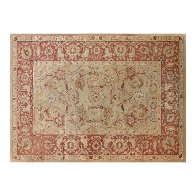 Vintage Pale Beige Background Botanic Indian Amritsar Carpet For Sale