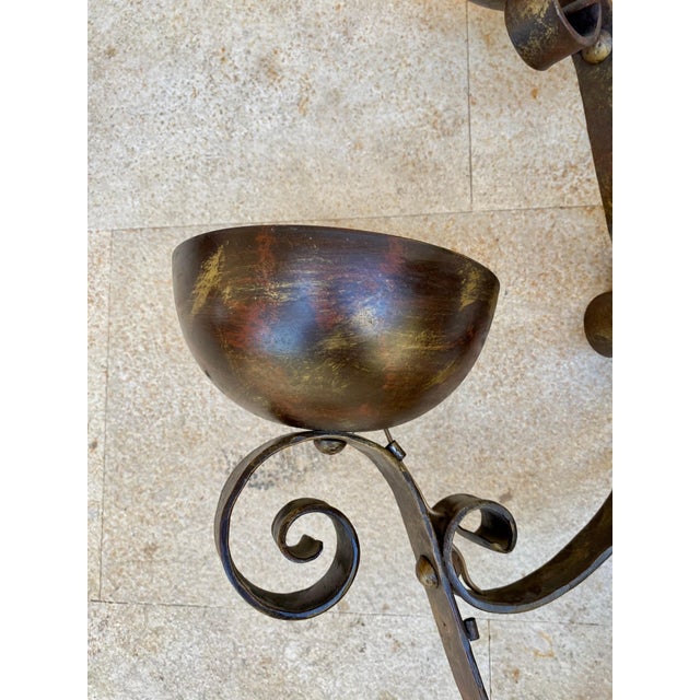 Pair of Big Spanish Hand-Forged Iron Wall Sconces, Mid-20th Century For Sale - Image 11 of 11