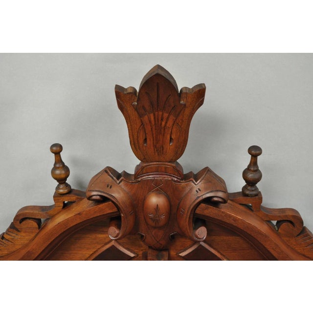 Antique Eastlake Victorian Carved Walnut Oval Mirror Sideboard Backsplash Shelf For Sale - Image 15 of 18