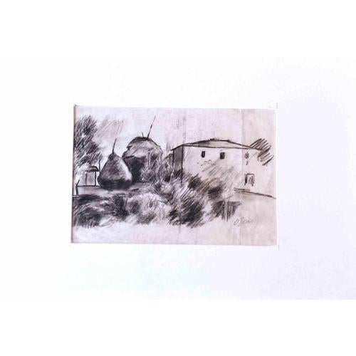 The Village is an original drawing in charcoal realized by an anonymous artist in 20 century, and signed "O. Rosai"...
