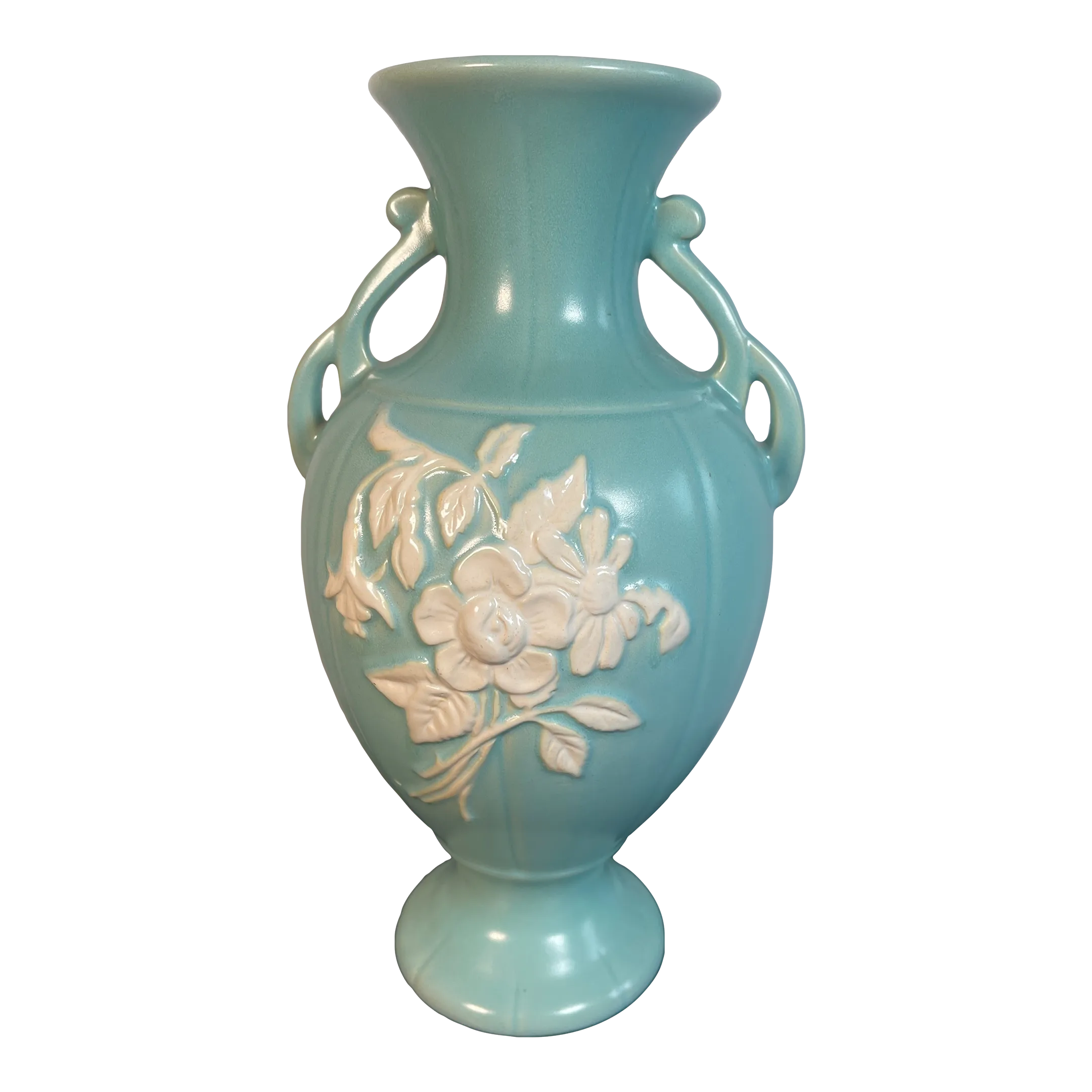 1930s Weller Pottery Aqua Vase Signed Cameo Rose | Chairish
