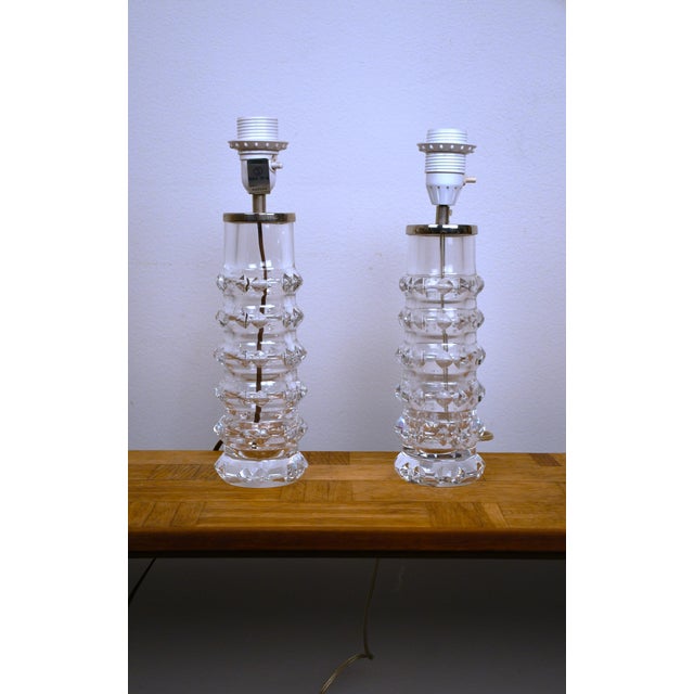 Orrefors Swedish Art Glass Table Lamps by Carl Fagerlund for Orrefors, 1950s, Set of 2 For Sale - Image 4 of 12