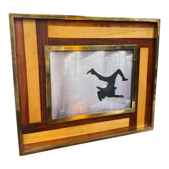 1970s Mid-Century Modern Brass and Inlaid Wood Photo Frame For Sale