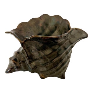 Vintage Destinos s.a. Portugal Bronze Ceramic Conch Shell Planter Pot Vase For Sale