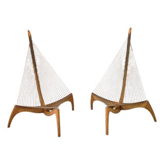1980s Matched Pair of "Harp" Chairs in Ash Attributed to Jørgen Høvelskov For Sale
