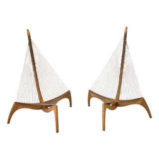 1980s Matched Pair of "Harp" Chairs in Ash Attributed to Jørgen Høvelskov - Two Chairs For Sale