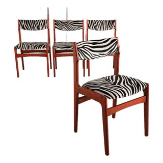 Vintage Set of 4 Danish Modern Teak Dining Chairs 1960s Zebra Print For Sale