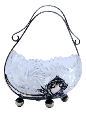 Silver and Cut Glass Candy Box with Ball-Shaped Feet