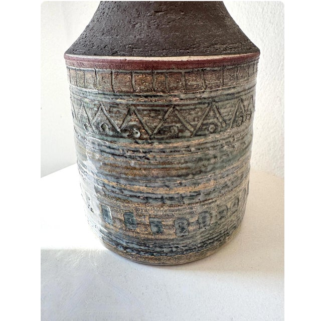 Table lamp /lamp foot designed by Jette Hellerøe, stoneware with glazed relief, and sgraffito details handmade in the...