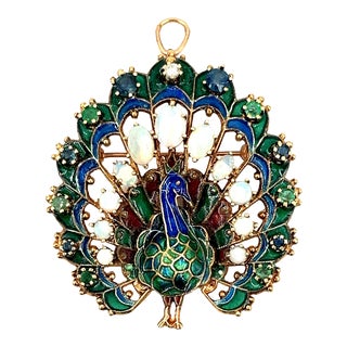 1940s 3.25 Ct Peacock Brooch For Sale