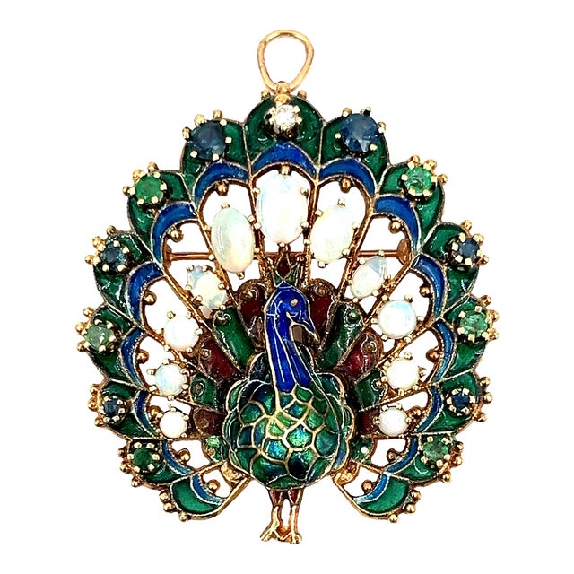 1940s 3.25 Ct Peacock Brooch For Sale