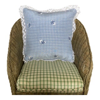 Nursery Rhymes Gingham Blue Square Decorative Pillow With Down Feather Insert For Sale