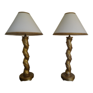 Late 20th Century Gilt Column Lamp From Richard Lindley a Pair