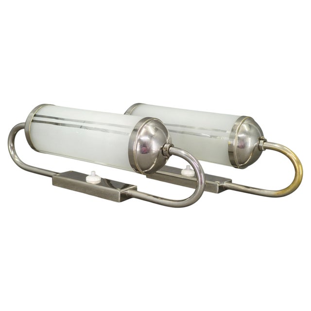Art Deco Nickel and Glass Wall Lights, 1930s, Set of 2 For Sale - Image 12 of 12