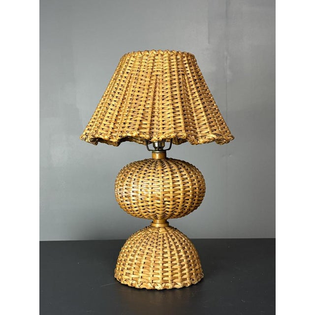 Mid-Century French Rattan Wicker Mushroom Table Lamp, 1960s For Sale - Image 14 of 14