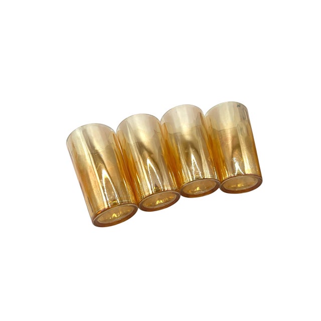 Peach 1930s Jeannette Marigold Peach Luster Honeycomb Tumblers - Set of 4 For Sale - Image 8 of 12