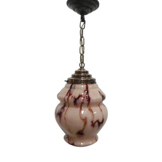 Art Deco Hanging Lamp in Brass and Glass, 1930s For Sale