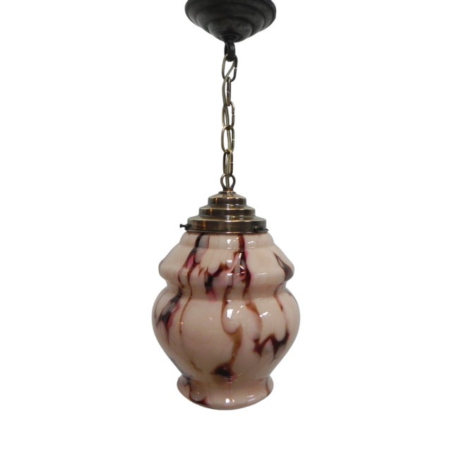 Art Deco Hanging Lamp in Brass and Glass, 1930s For Sale