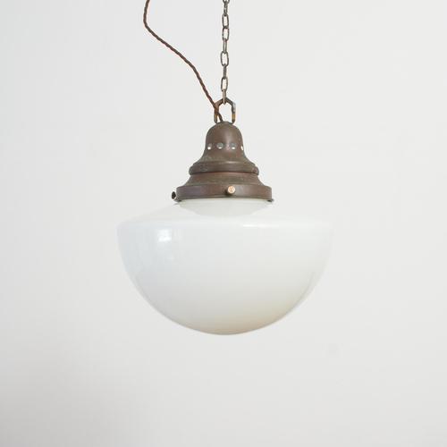 Antique Church Opaline Glass Pendant Light by Maxlume, 1940s For Sale - Image 3 of 8