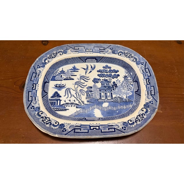 Antique Staffordshire Blue Willow Transfer Ironstone Oval Platter, Circa 1860s For Sale - Image 12 of 12