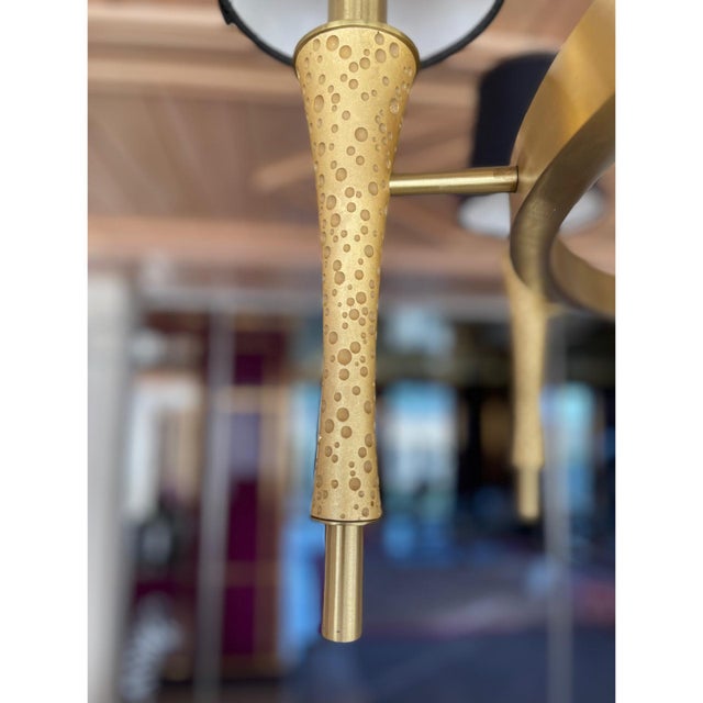 Early 21st Century Prosecco Chandelier in Satin Brass with Black Shades by Jamie Drake for Boyd Lighting For Sale - Image 5 of 9