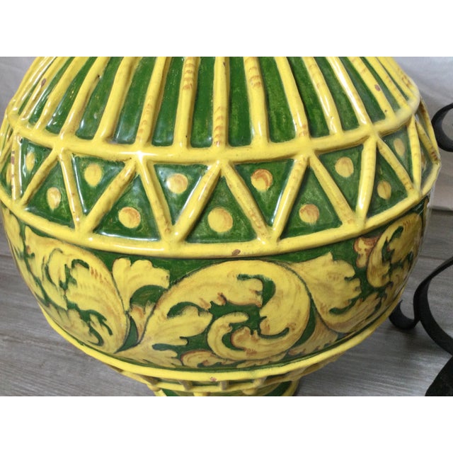 Large Yellow Tin Glazed Earthen Ware Pot on Stand For Sale - Image 4 of 11