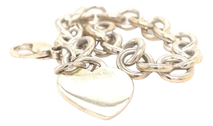 1990s Tiffany & Co Estate Bracelet with Heart Charm Sterling Silver 7"