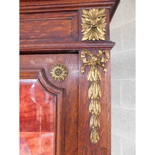 Late 19th Century Antique Oak French Louis XVI Style Gilt Bronze Mounted Vitrine Display Cabinet For Sale - Image 5 of 18