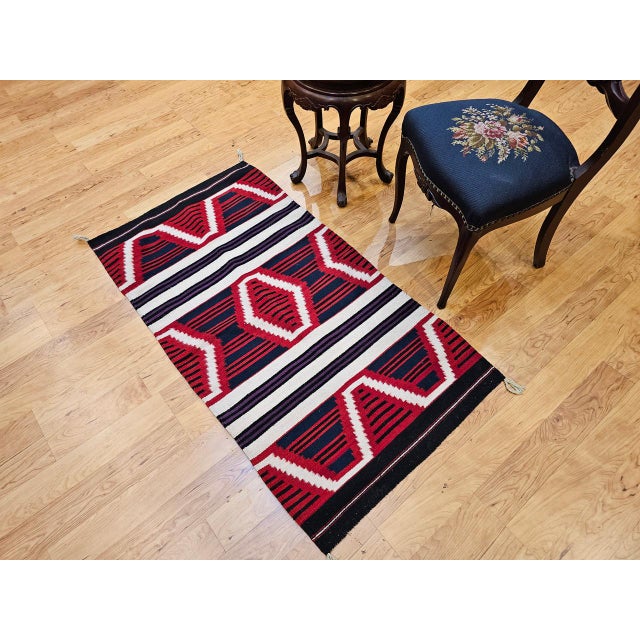 Red Vintage Native American Navajo Rug, Handwoven Wool, Chief’s Blanket Pattern, 3x5 For Sale - Image 8 of 11
