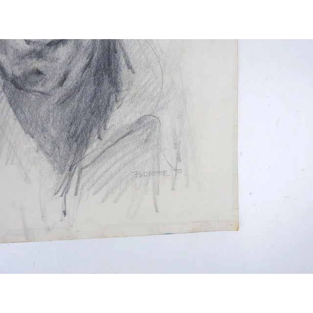 1970 pencil on paper portrait drawing of man. Signed Barnette and dated lower right corner. Unframed, age toning, brown...