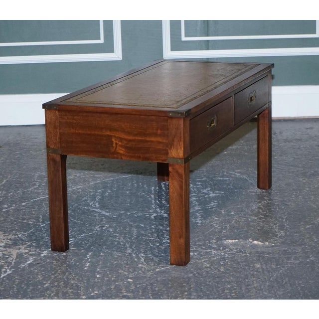Military Campaign Coffee Table with Brown Leather Top from Harrods London For Sale - Image 11 of 13