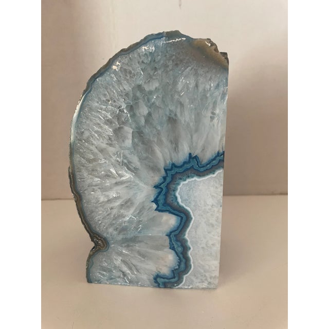 1980s Natural Geode Glass Agate Blue Artesian Polished Stone Specimen For Sale - Image 11 of 11